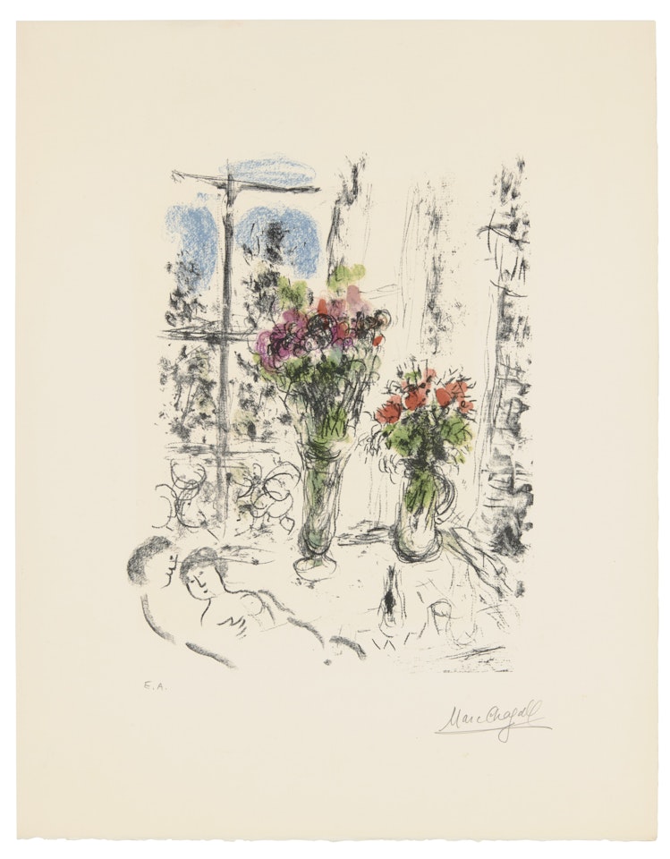 Couple aux deux bouquets by Marc Chagall