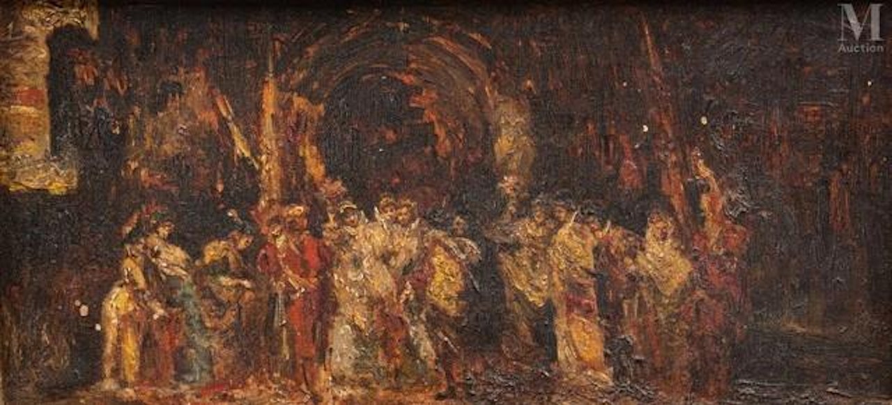Leaving the church by Adolphe Monticelli