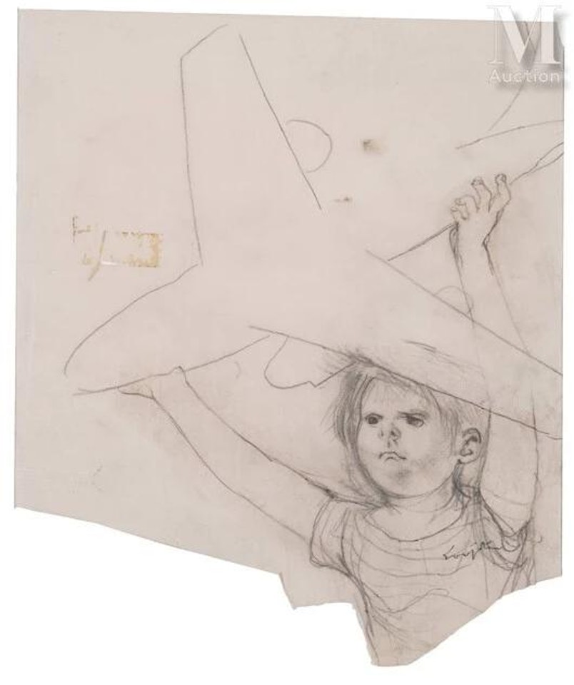 Little boy and the plane by Leonard Tsuguharu Foujita