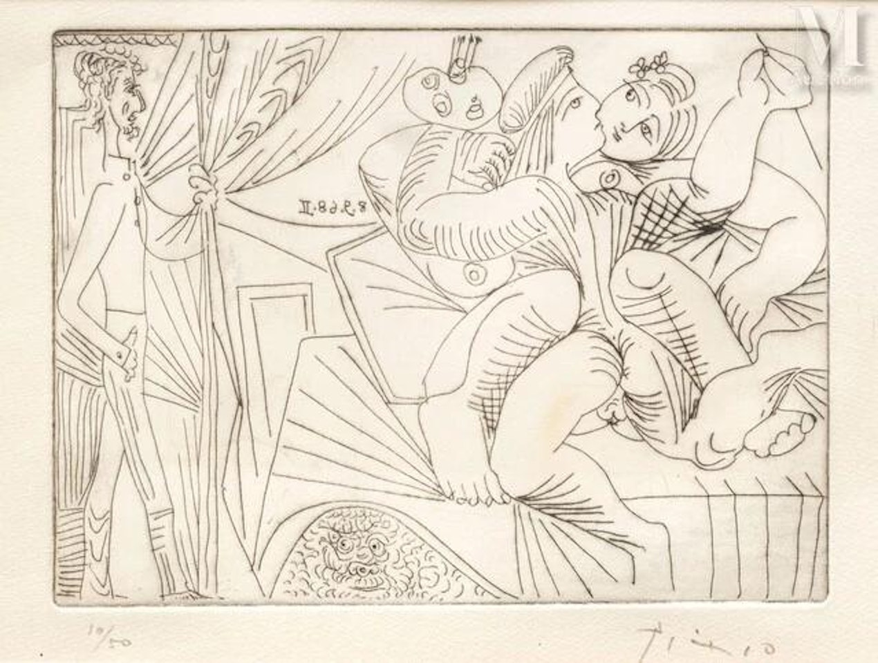Raphael and the Fornarina XXII: Michelangelo under the bed, between Aldo Crommelynck by Pablo Picasso