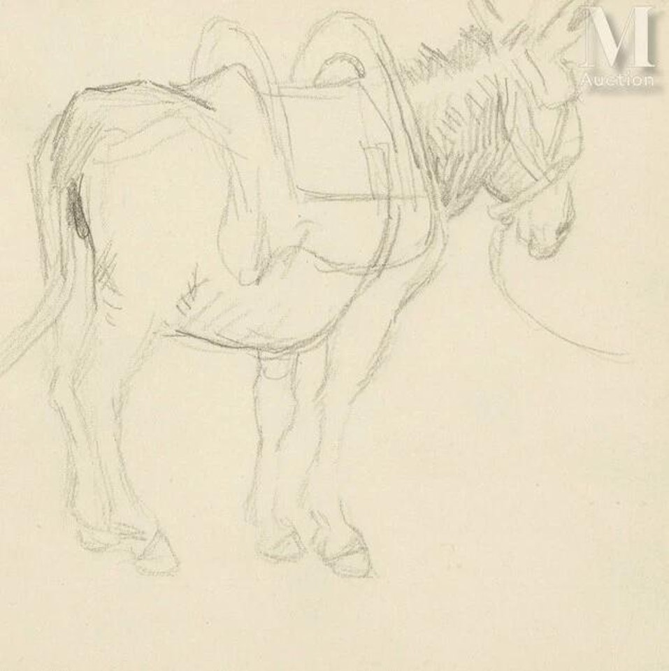 Harnessed donkey study by Camille Pissarro