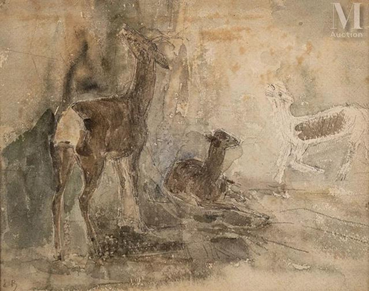 The deer shed; Study for the decoration of the room of the Château de Bourdainville by Eugène Boudin