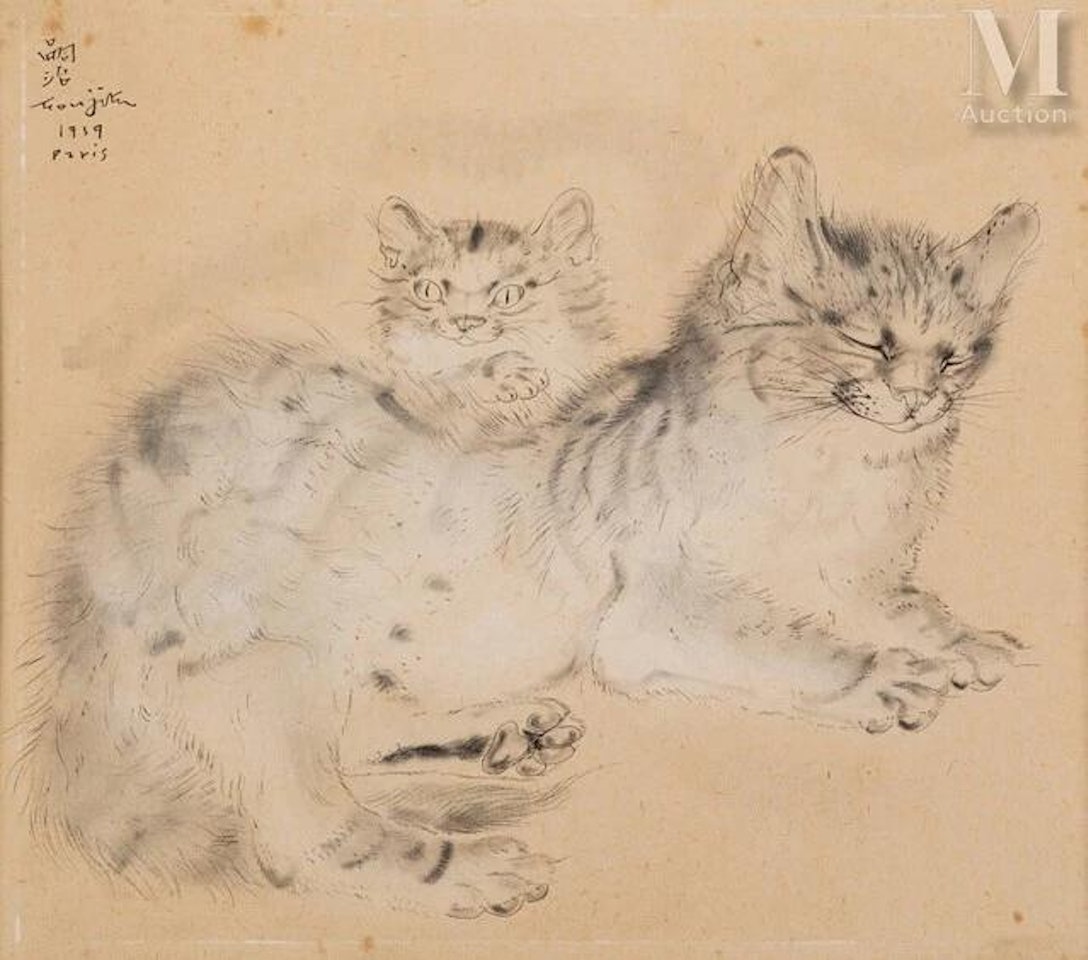 Cat and kitten by Leonard Tsuguharu Foujita