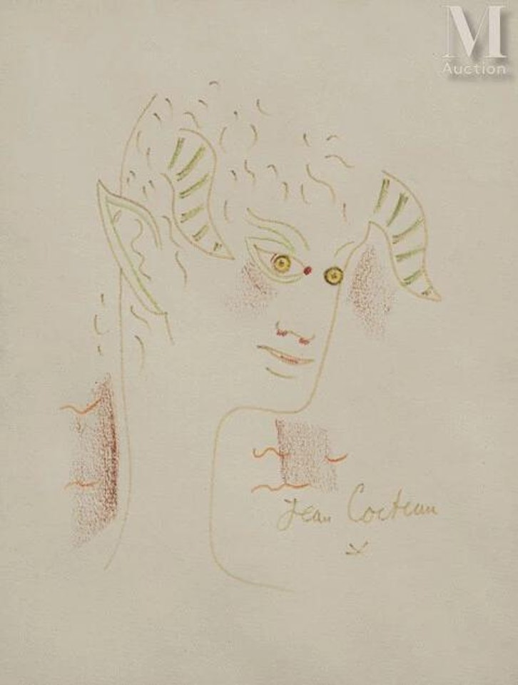 Head of a faun with yellow eyes by Jean Cocteau