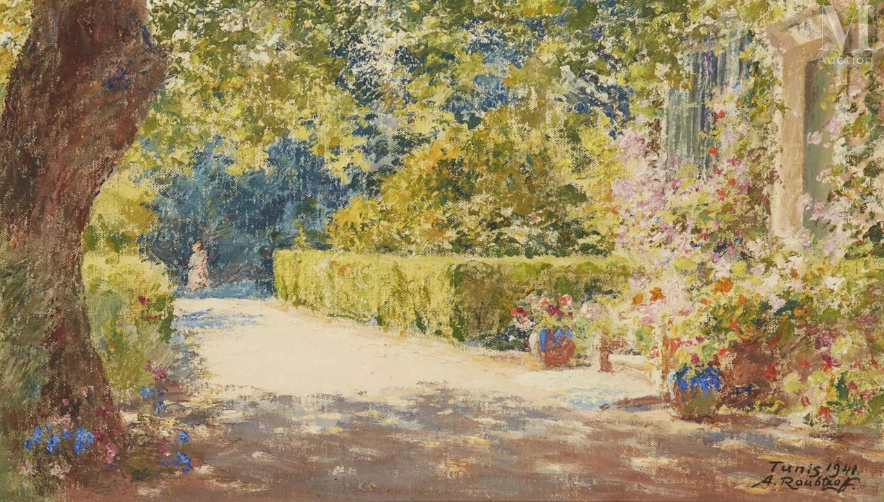 RUSSIAN SCHOOL ALLEY IN THE GARDEN by Alexandre Roubtzoff