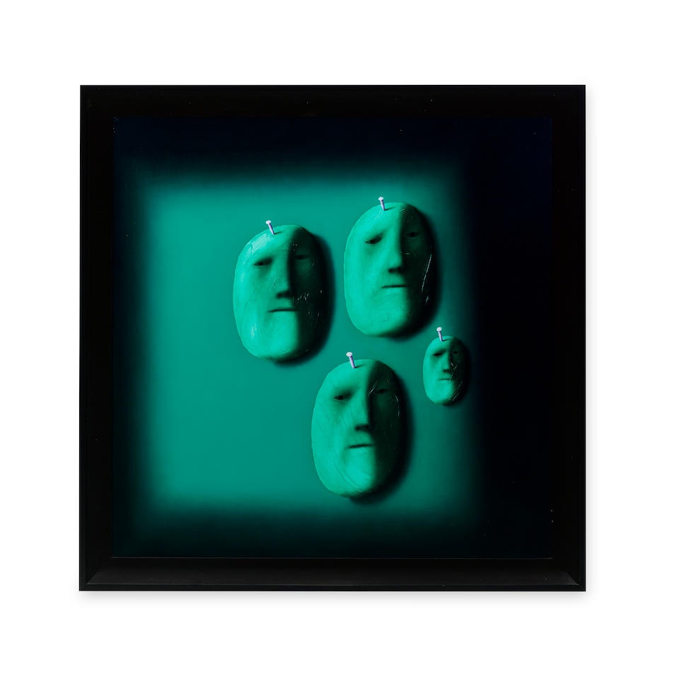 Four masks in green by Oleg Tselkov