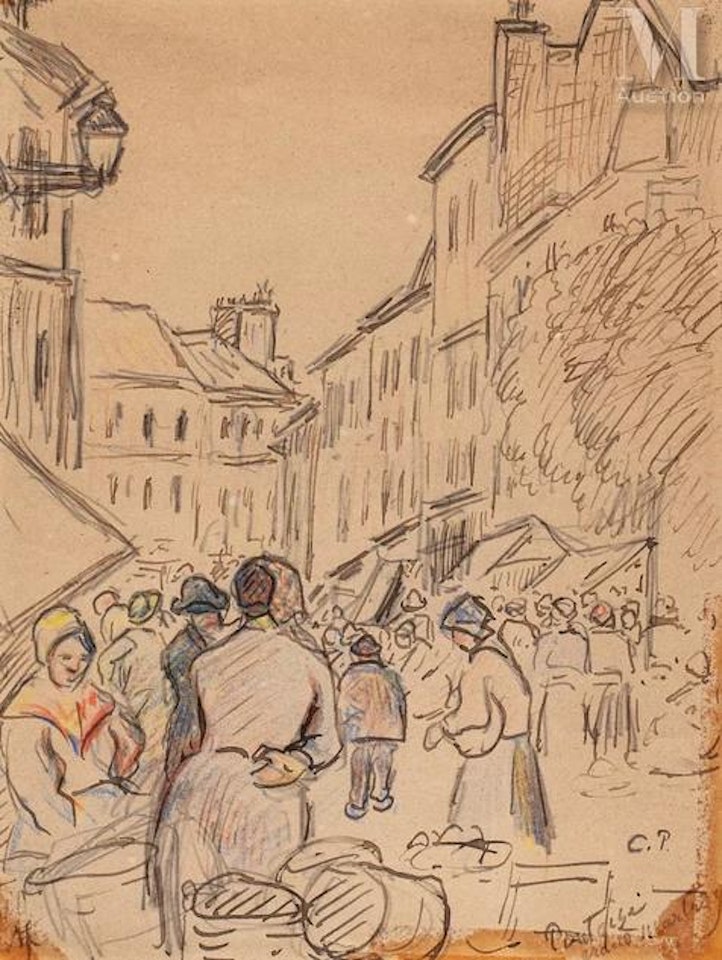 The market at Place du Grand Martroy, Pontoise by Camille Pissarro