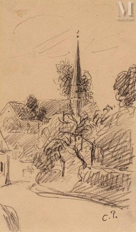 Path in front of the church by Camille Pissarro