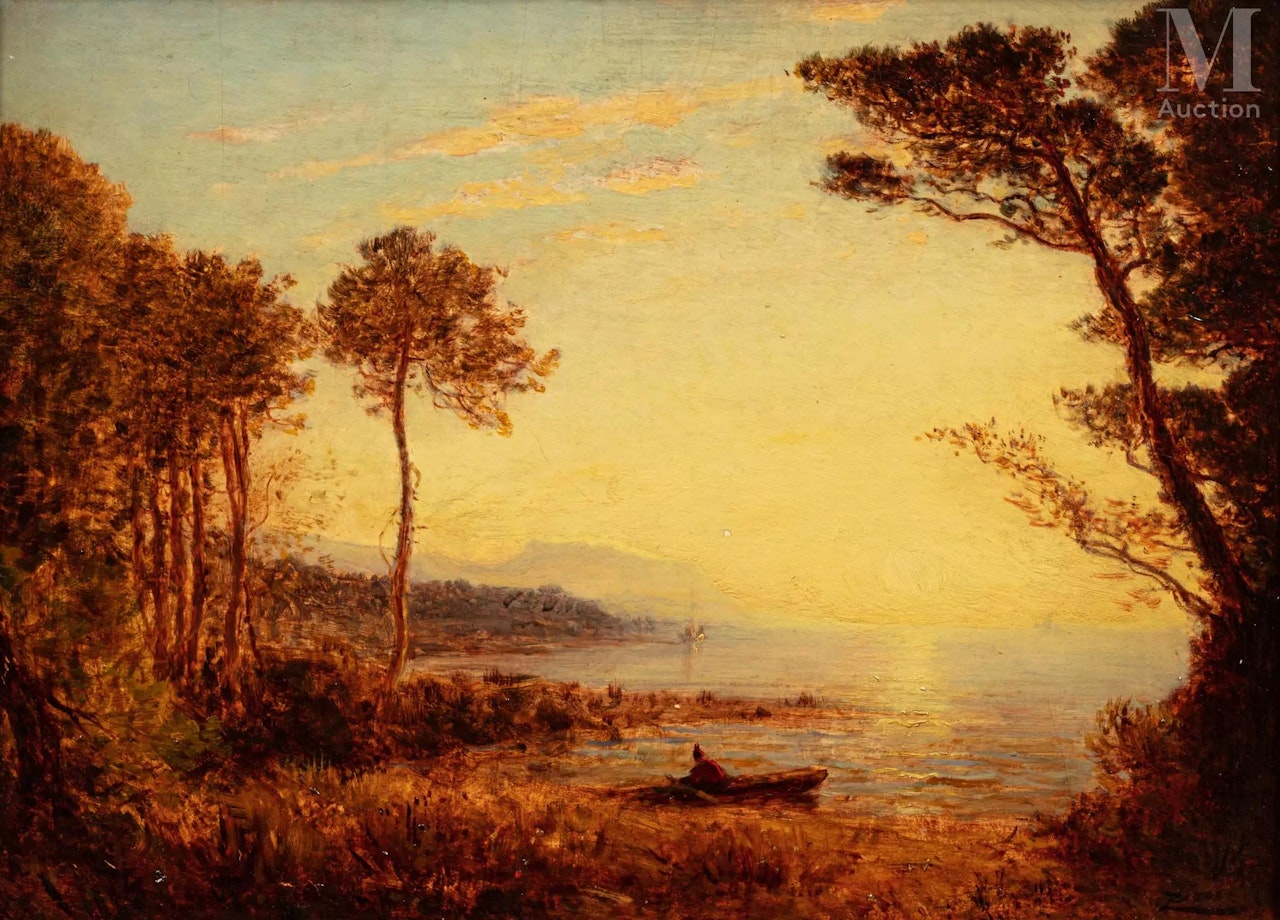 Shores of the Mediterranean, setting sun by Félix Ziem
