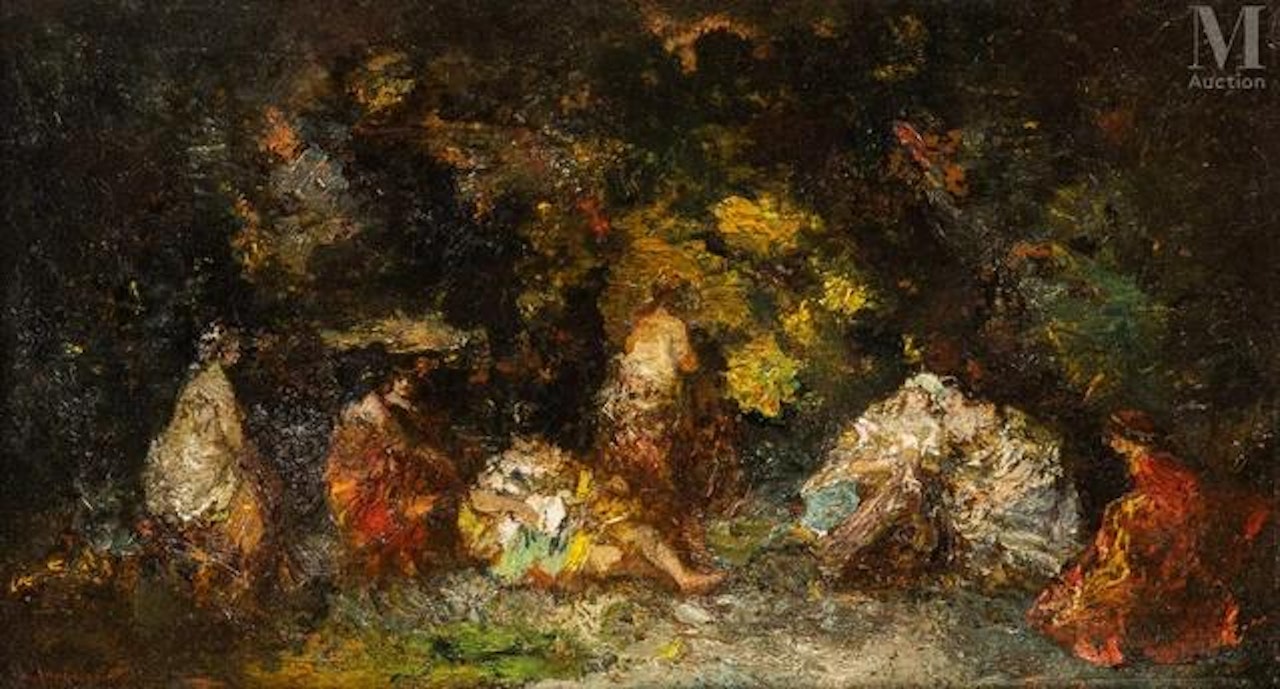 Women, undergrowth by Adolphe Monticelli