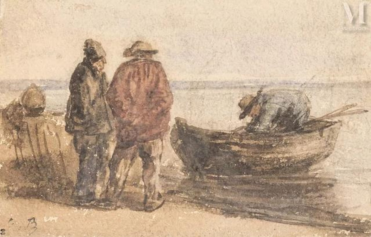 Fishermen on the shore by Eugène Boudin