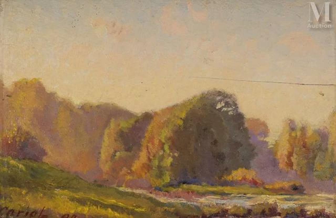 Marne valley in Saint Maur, autumn evening by Gustave Cariot
