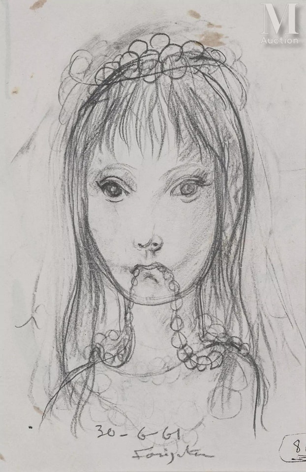 Little girl chewing her necklace by Leonard Tsuguharu Foujita