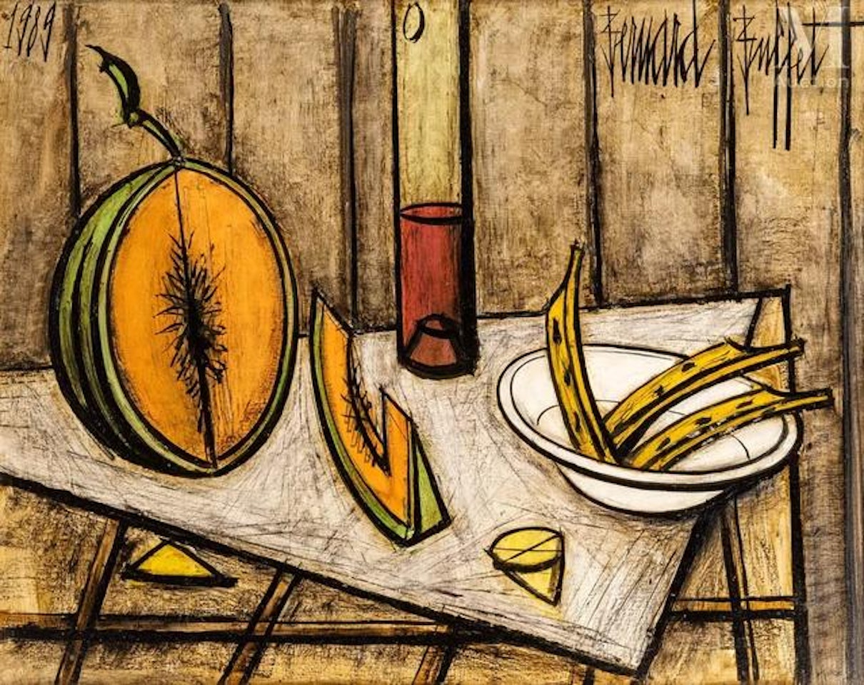 Still life with melon and bananas by Bernard Buffet