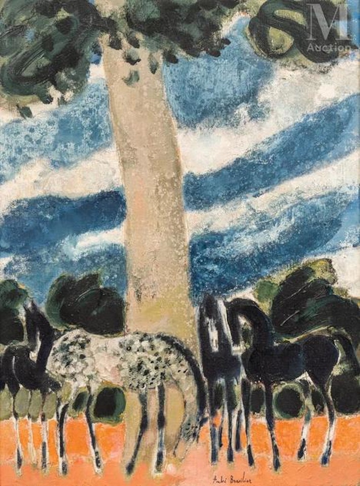 Horses under a tree, by André Brasilier