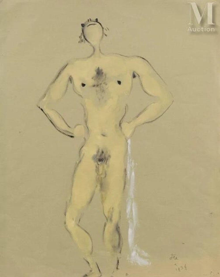 Bather hands on hips by Jean Cocteau