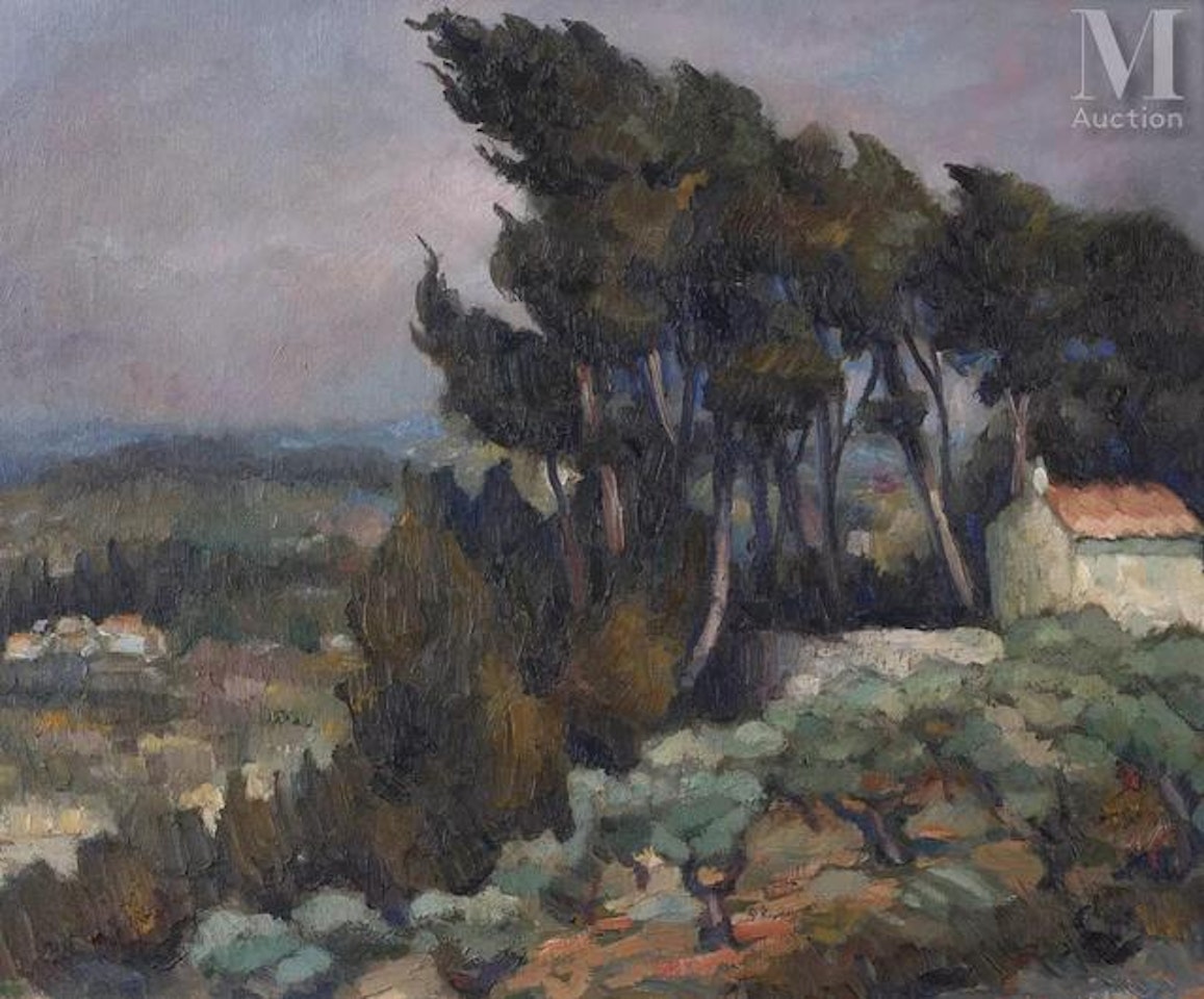 Cypresses in the mistral by Marcel Dyf