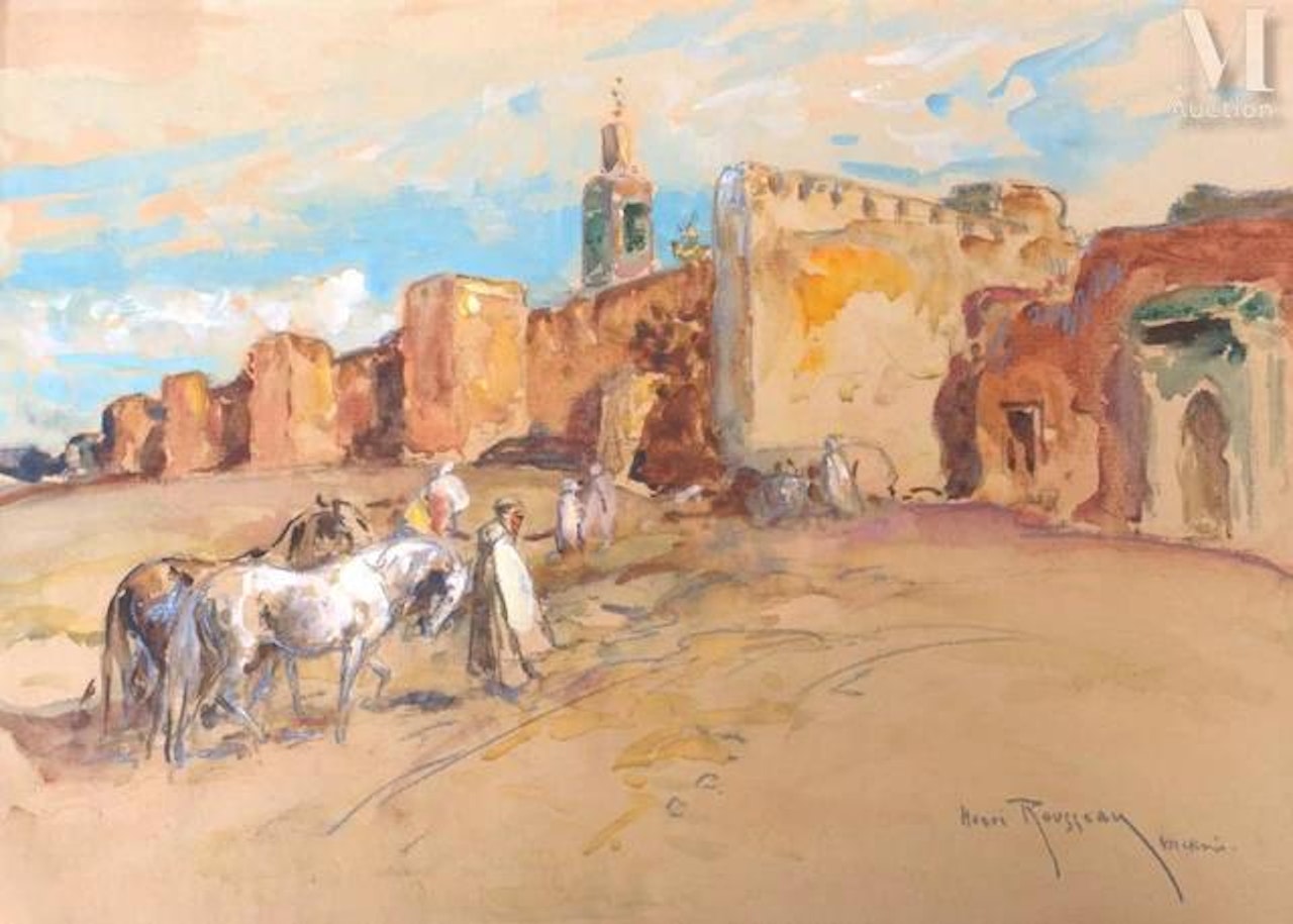 In front of the ramparts of Meknes by Henri Émilien Rousseau