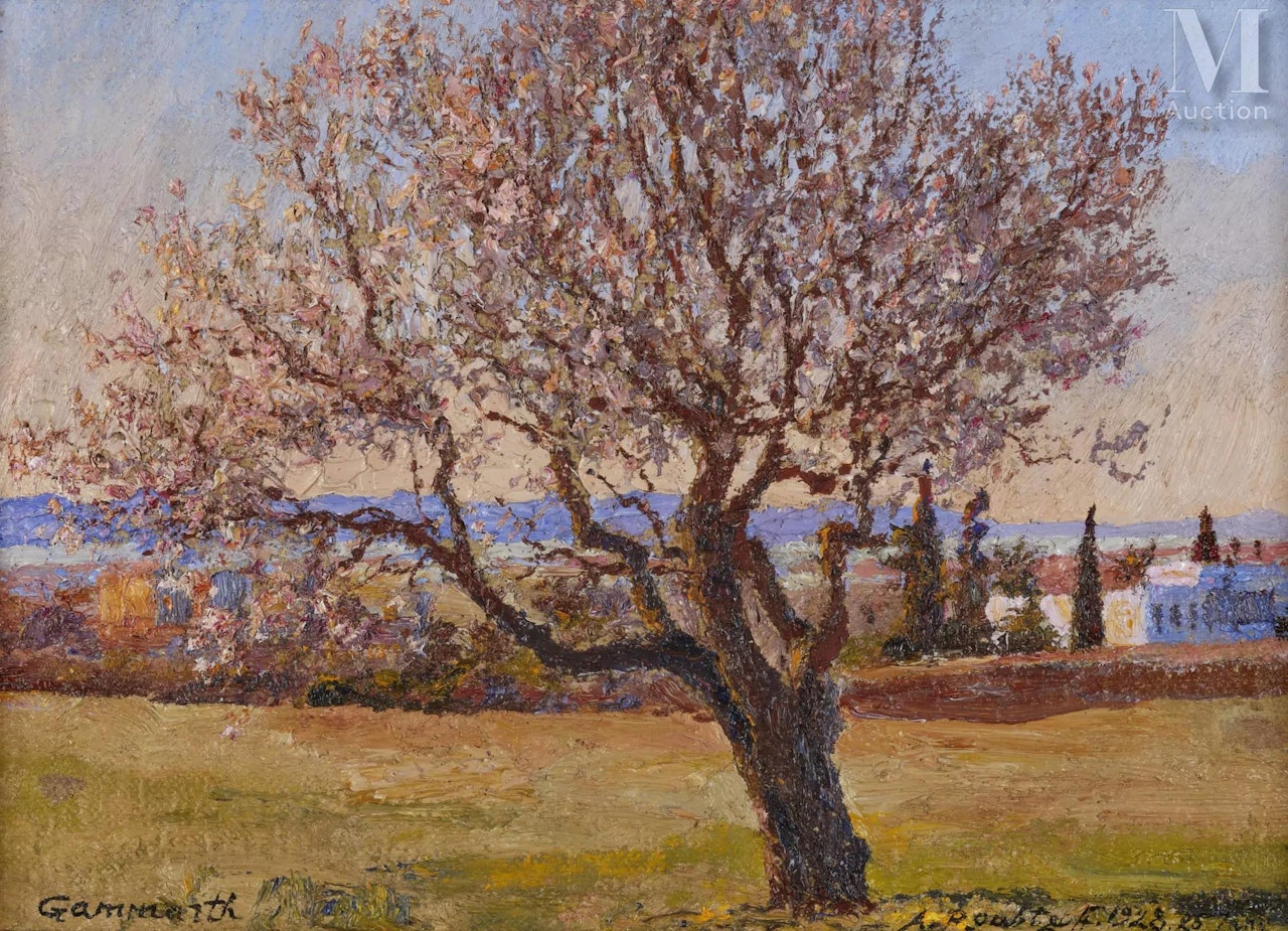 Almond tree in bloom in Gammarth by Alexandre Roubtzoff