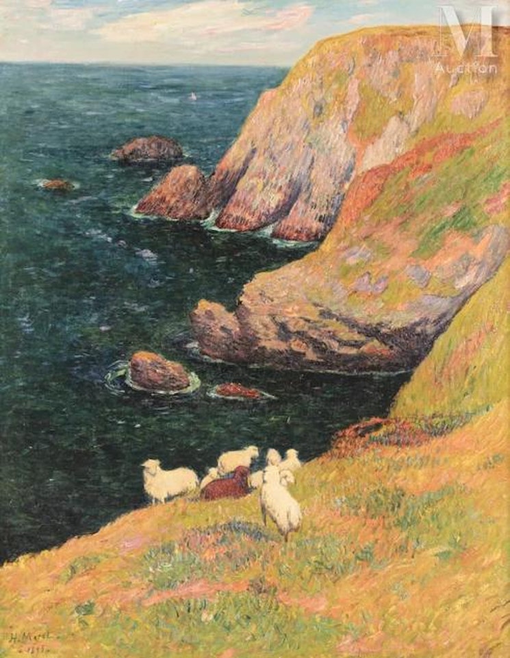 Cliffs and sheep in Groix by Henry Moret