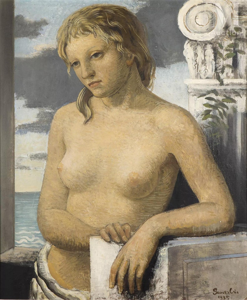 Young woman at the Ionic column by Jean Souverbie