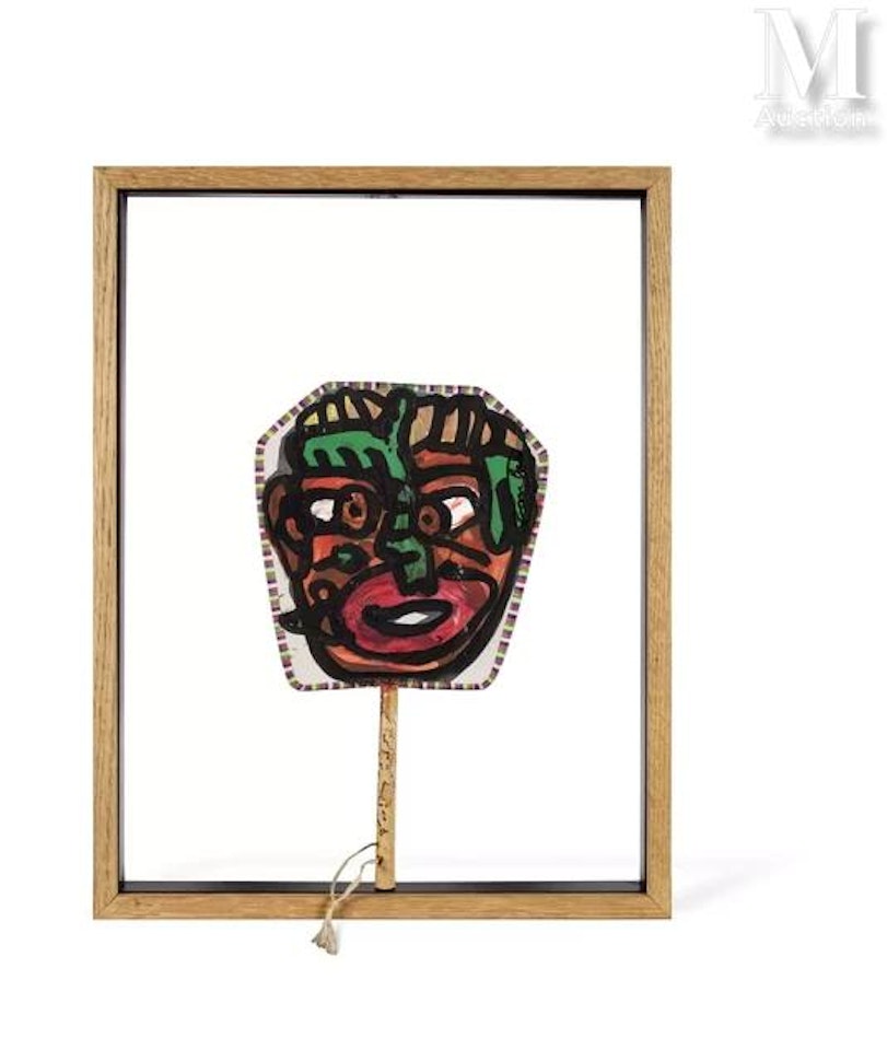 Heads on Chinese paper fan by Robert Combas