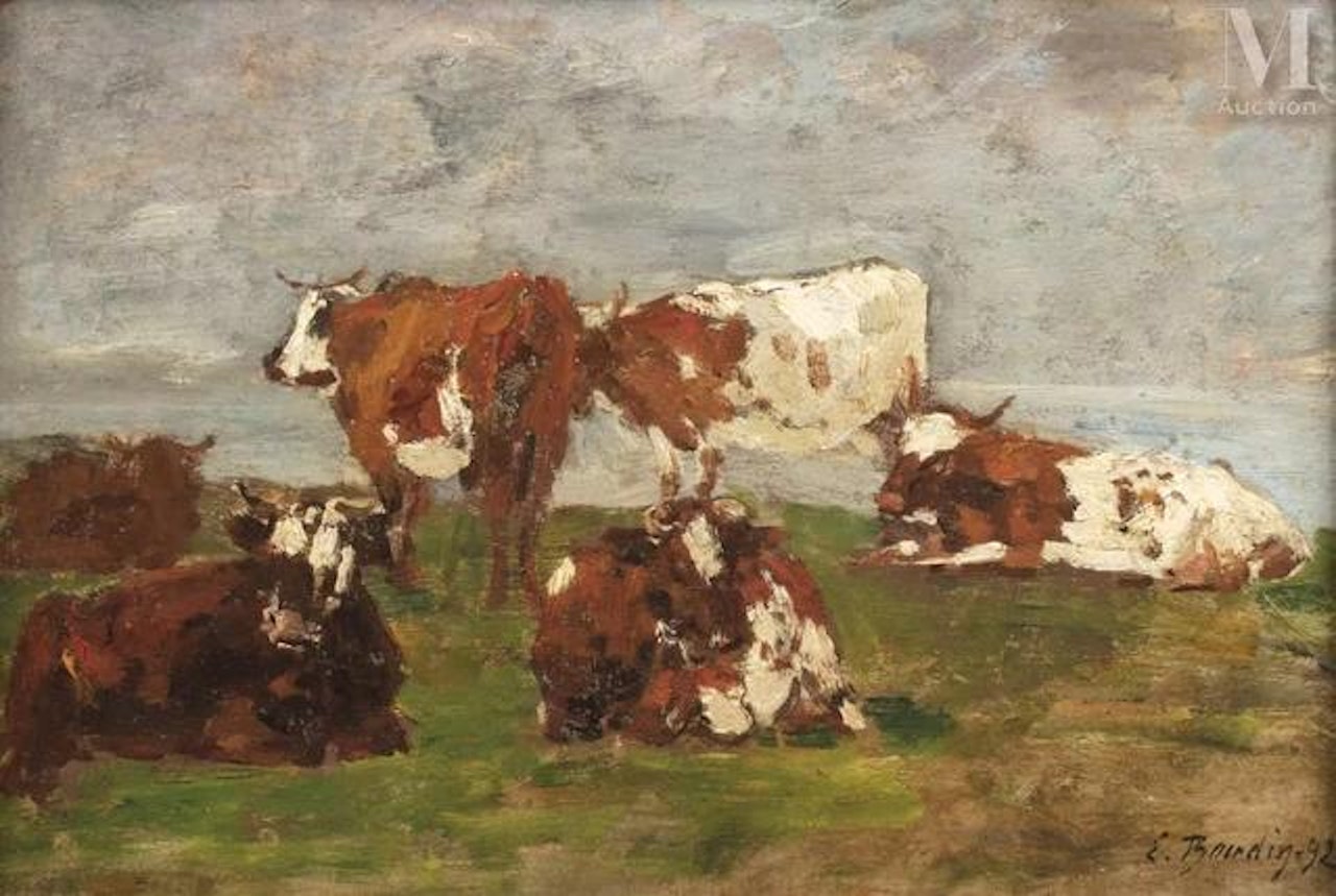 Grazing cows by Eugène Boudin