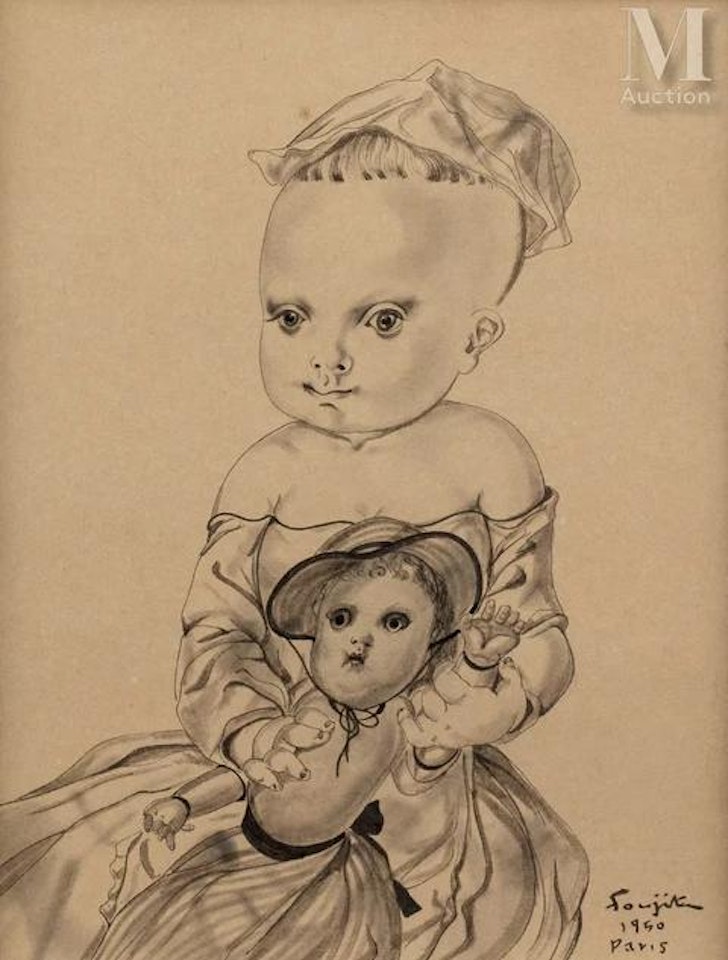 Little girl with doll by Leonard Tsuguharu Foujita
