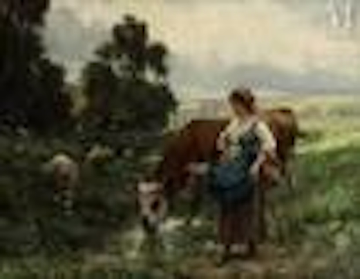 Shepherdess with her flock, in the meadow of Arque la Bataille by Julien Dupré