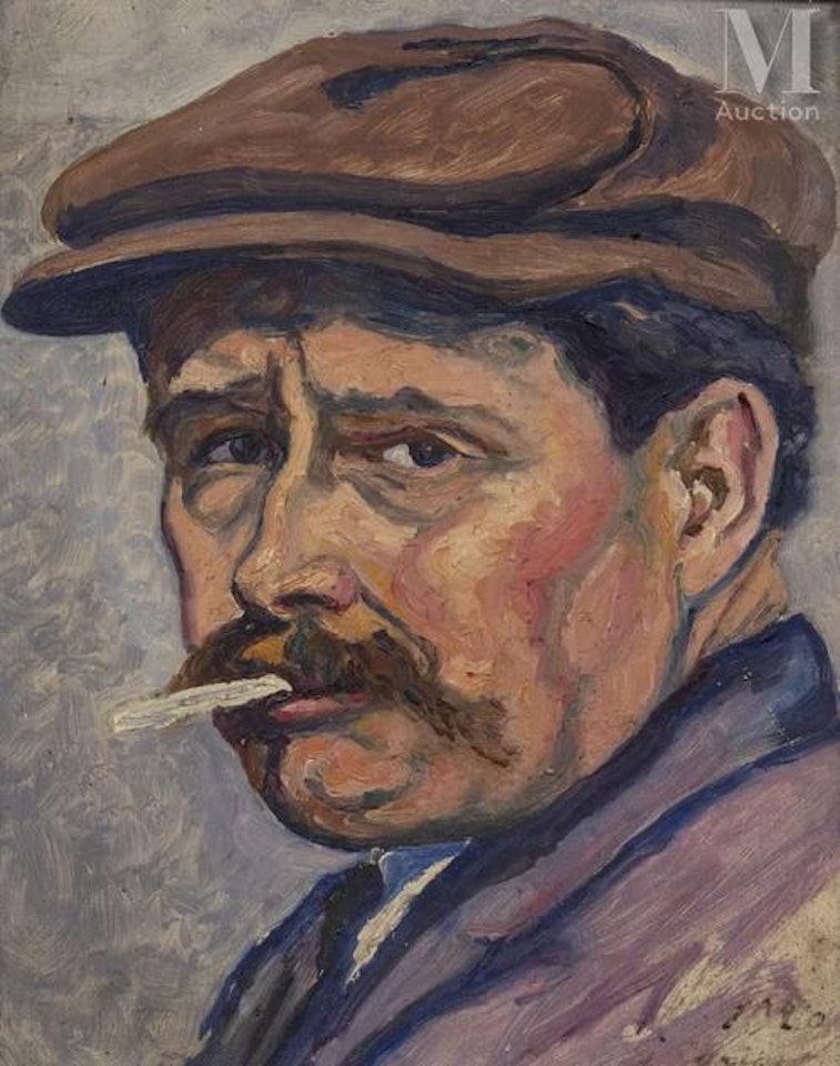 Self-portrait with pipe by Gustave Cariot