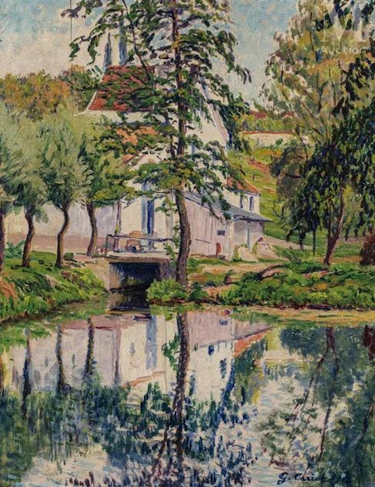 Moulin de Perigny, reflections on the water by Gustave Cariot