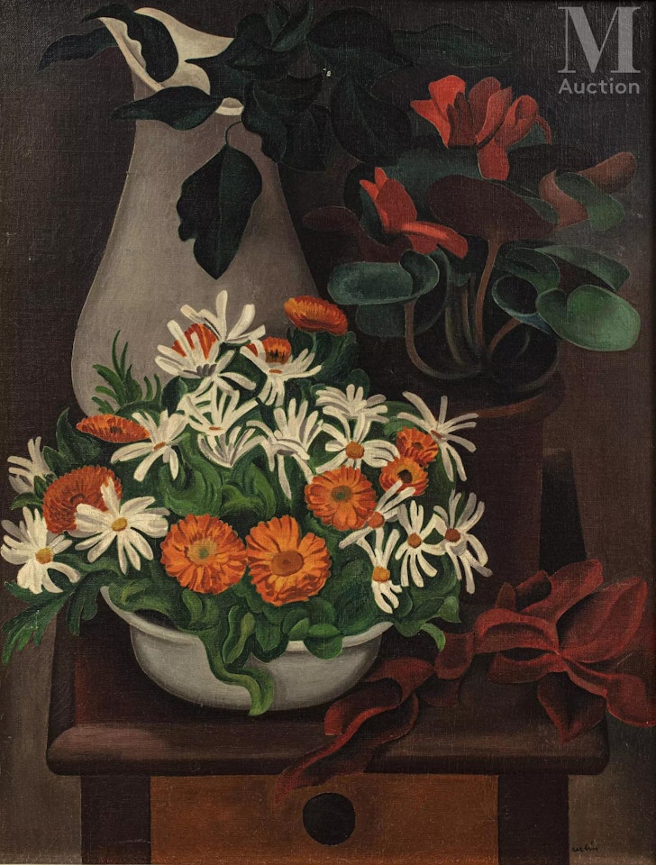 Still life with cyclamen by Auguste Herbin