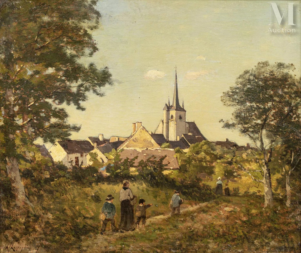 The return of the children to Saint Privé by Henri Harpignies