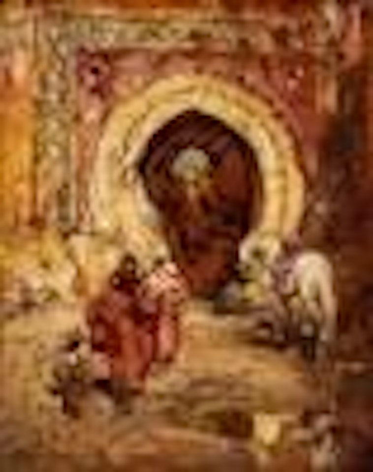 Characters and horse in front of the door by Henri Émilien Rousseau