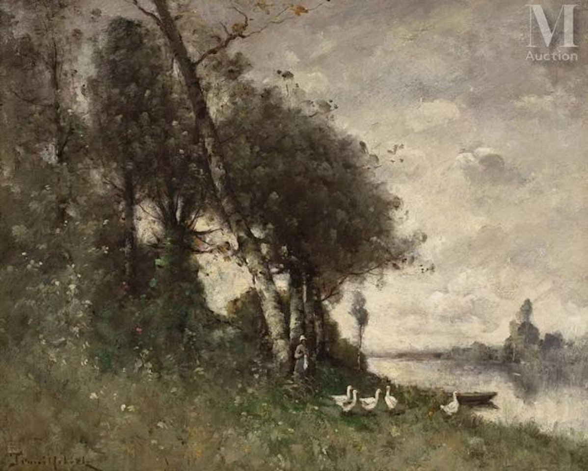 The goose keeper on the banks of the Loire by Paul Désiré Trouillebert