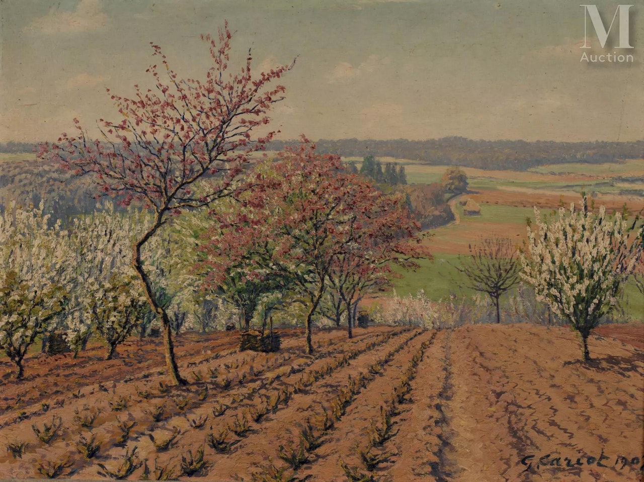 Flowering trees in a field by Gustave Cariot