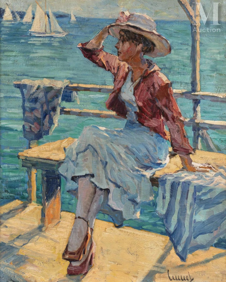 Portrait of woman by the sea by Edward Cucuel