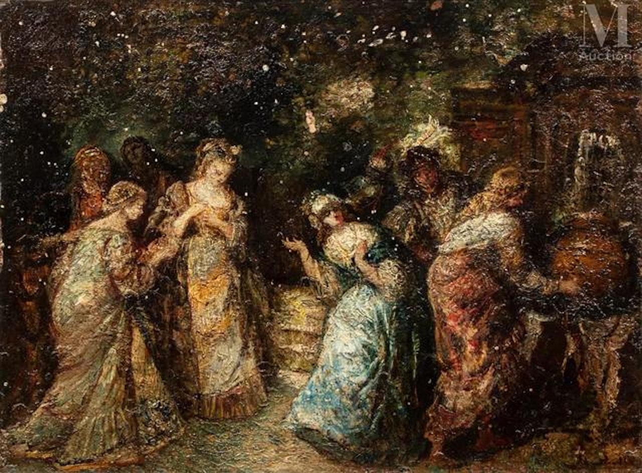 Assembly of women in a park by Adolphe Monticelli