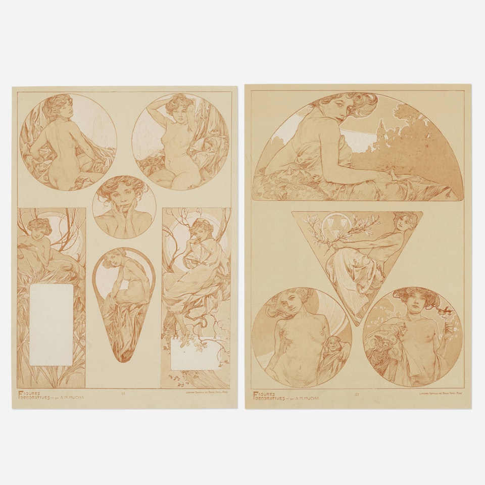 Two works from the Figures décoratifs portfolio by Alphonse Mucha