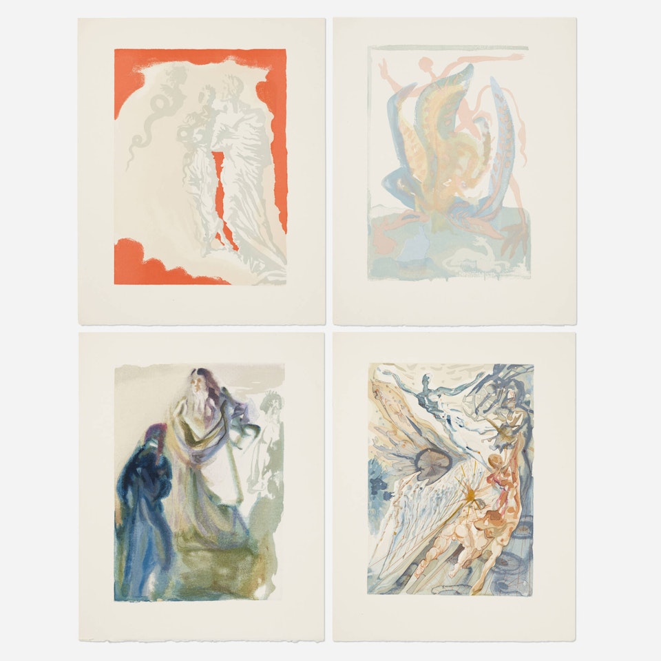 Four unique decomposition works from the 1964 Divine Comedy portfolio by Salvador Dali
