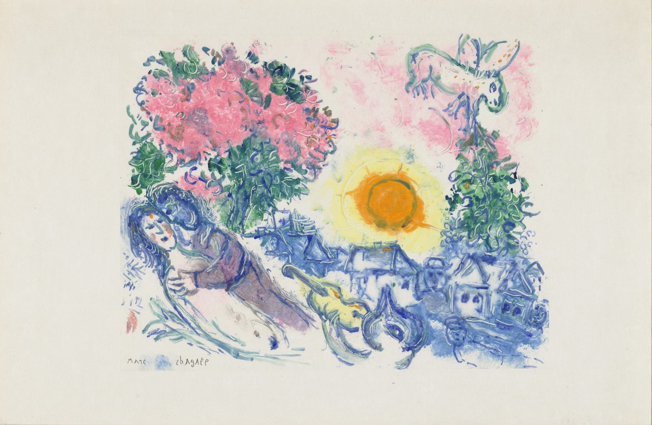 Les Amoureux aux Coucher du Soleil by Marc Chagall