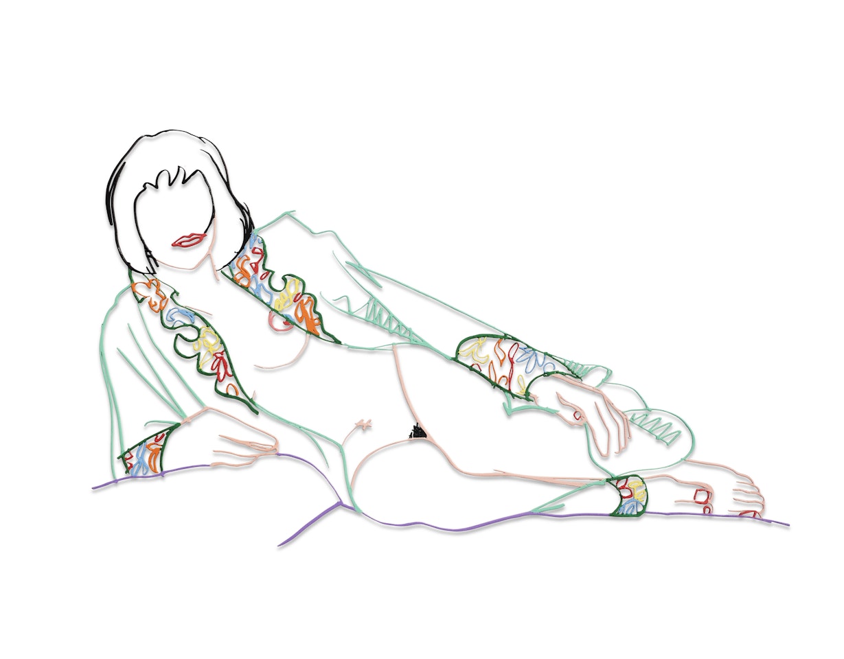 Monica Lying On One Elbow With Robe by Tom Wesselmann