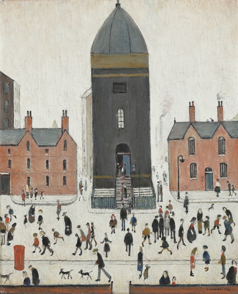 Street Scene with Old Church Tower by Laurence Stephen Lowry