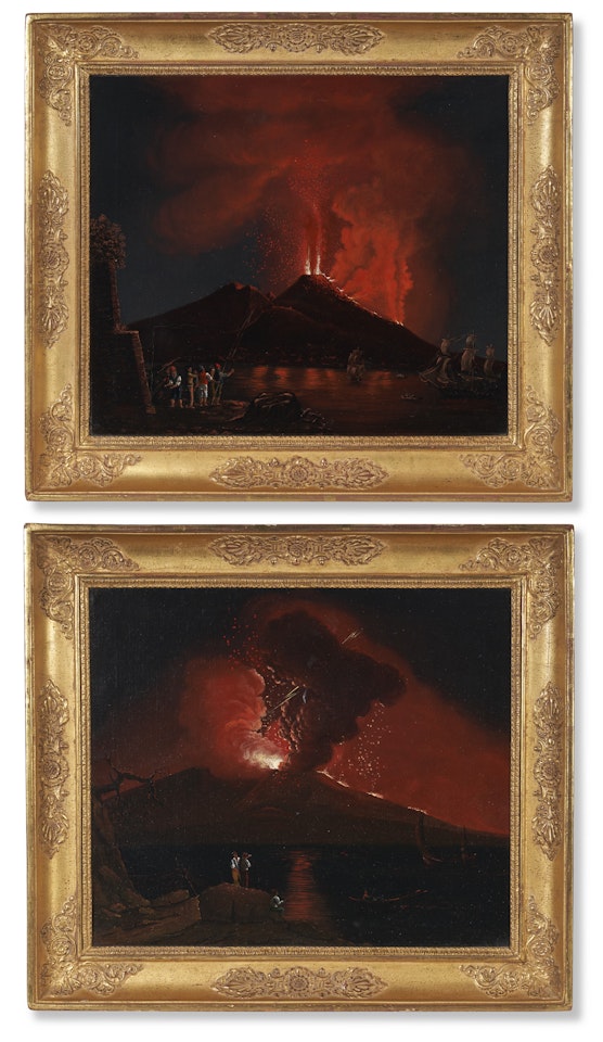 A Pair of Nocturnal Views of Mount Vesuvius by Italian School