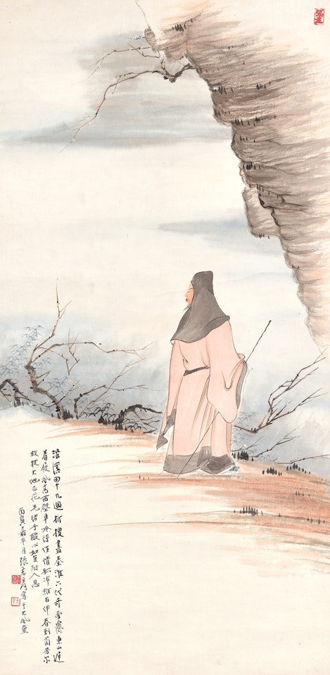 Scholar appreciating plum blossoms by Zhang Daqian