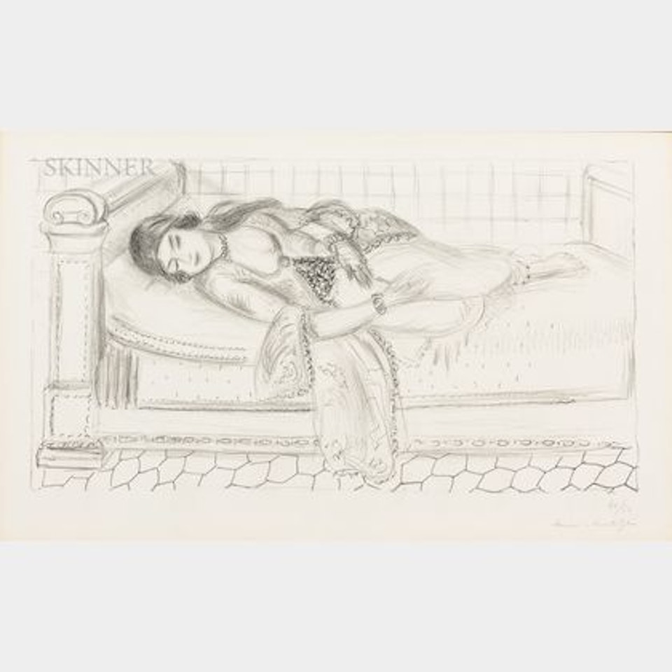 Orientale sur lit de repos, sol de carreaux rouges by Henri Matisse