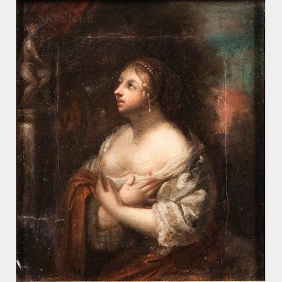Portrait of a Courtesan Admiring a Statue by Continental School