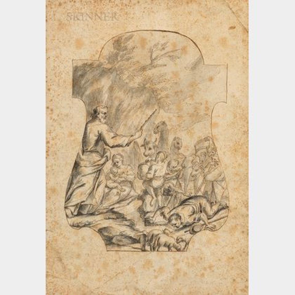 Two Scenes from the Life of Moses: Infant Moses Found in the Bulrushes and Moses Revealing the Commandments to the Children of Israel by Italian School