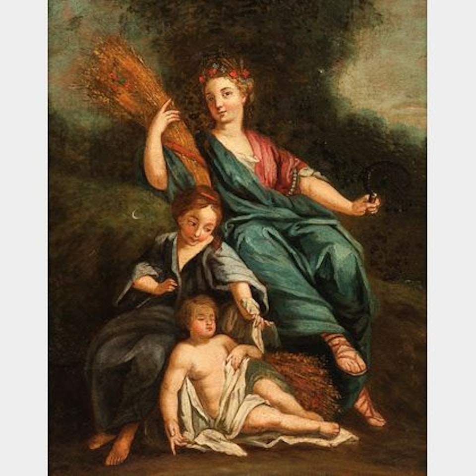 Ceres, Goddess of Agriculture and Fertility, with a Mother and Sleeping Child by Continental School