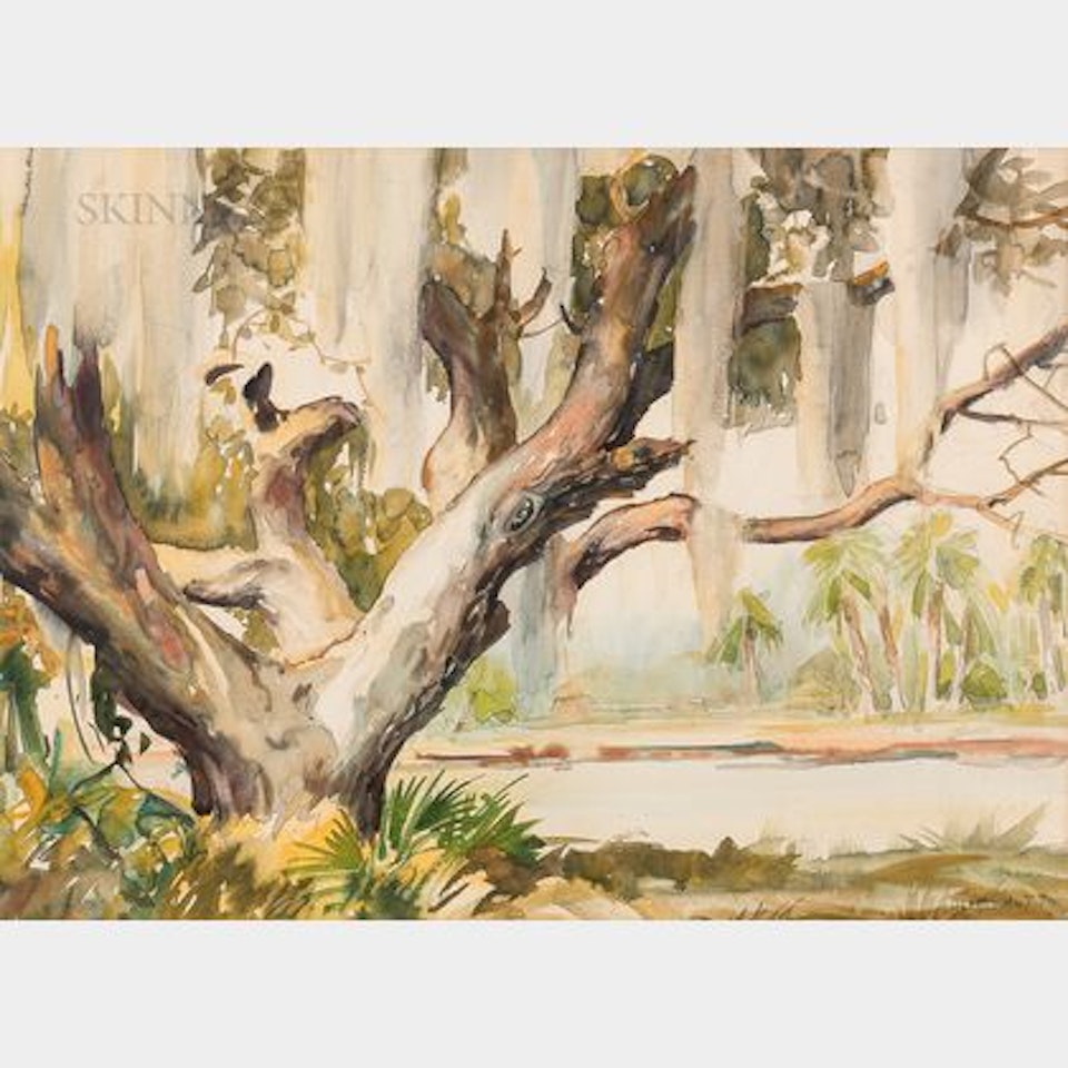Southern Live Oak with Spanish Moss at a Riverbank by Alfred Hutty